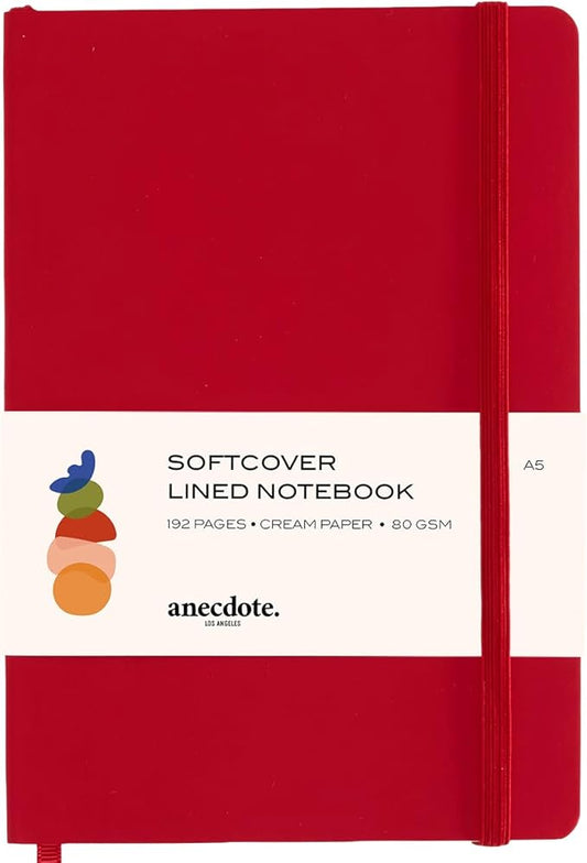 ANECDOTE. Softcover Ruled Journal with Thick 80 gsm Lined Cream Paper A5 size (8.3 inches x 5.4 inches) - Daily Writing Notebook for Travel, School and Office Use - Diary for Women and Men - Red