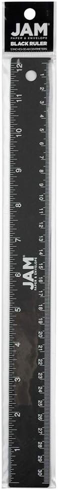 JAM PAPER Strong Stainless Steel Ruler - 12 Inch - Metal Ruler with Non-Skid Cork Backing - Black Metallic - Sold Individually