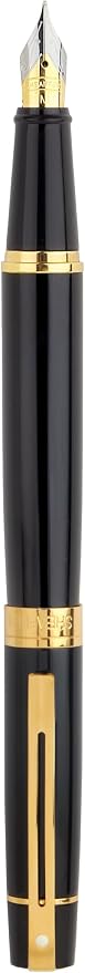Sheaffer 300 Glossy Black Fountain Pen with Gold Tone Trim and Medium Nib