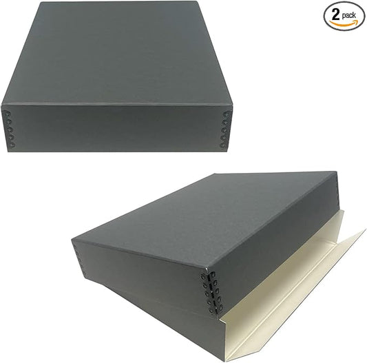 Lineco Drop Front Archival Storage Box, 11.75x15.25x3 in, Gray, 2 Pack | Acid-Free with Metal Edge, Preserves Picture Longevity, Organize Photos, Newspapers, Prints, Documents, Crafts, DIY