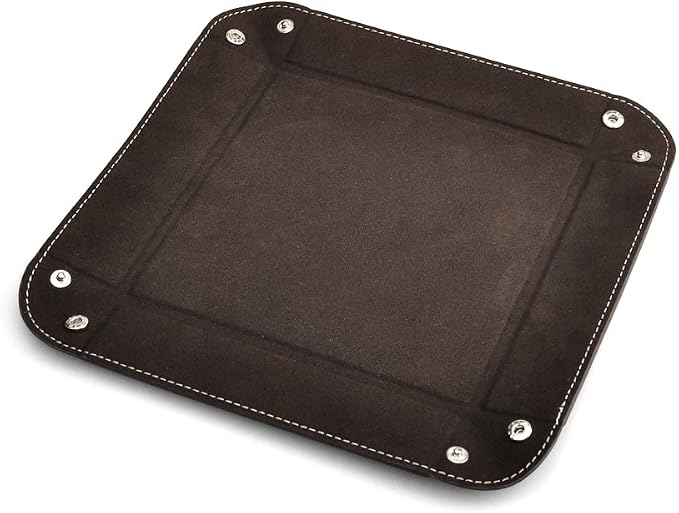 Oirlv Premium Leather Valet Tray for Men Jewelry Organizer, Desktop Storage,Key Wallets Cell Phones Catchall Tray Nightstand or Dresser Organizer Plate (Coffee)