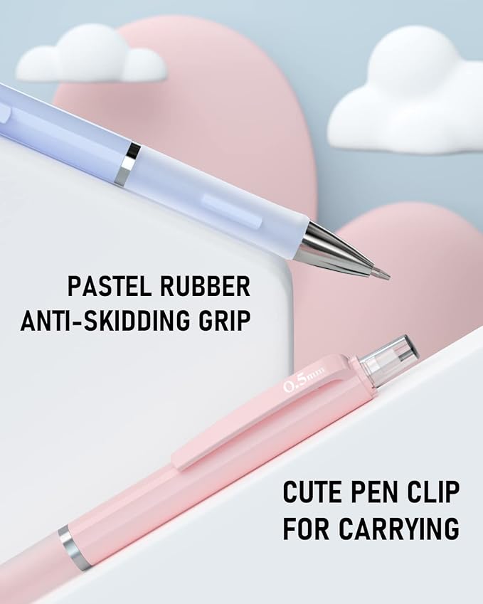 Nicpro 3PCS Pastel Mechanical Pencil Set, 0.5 Mechanical Pencils with 6 Tube HB Lead 0.5mm, 3 Eraser and 9 Eraser Refill & Case, Aesthetic School Supplies for Drafting Sketching, Drawing & Writing