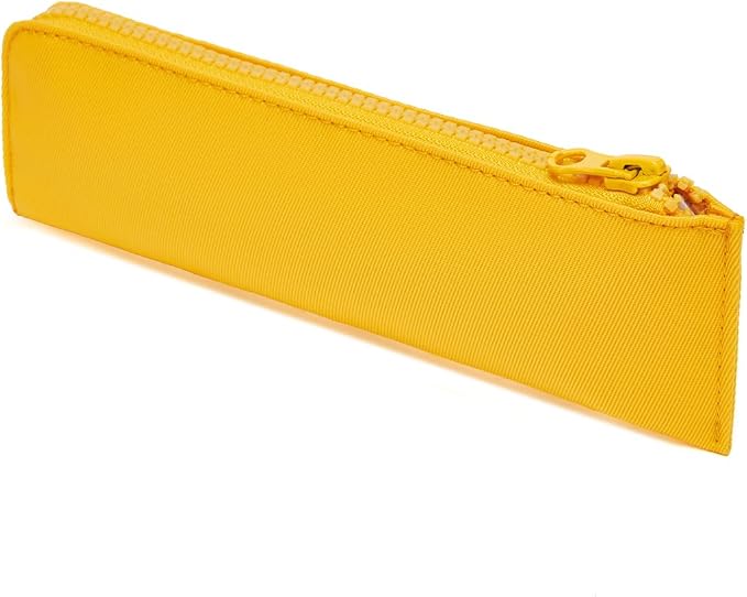 Oxford Pencil Case Slim Pencil Pouch Durable Zipper Stationery Bag Small Travel Use（Yellow/Oxford）