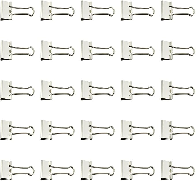 HAHIYO Binder Clips Paper Clamps Spring Steel Sturdy 0.98 inches Width 0.31 Inch Capacity No Sharp Edges Heavy Duty Tight Grip Reusable Silver Metal Bright Finish for Home Office School 25 Pack