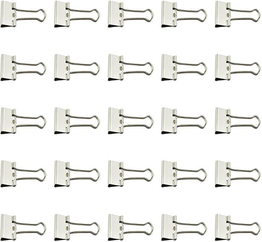 HAHIYO Binder Clips Paper Clamps Spring Steel Sturdy 0.98 inches Width 0.31 Inch Capacity No Sharp Edges Heavy Duty Tight Grip Reusable Silver Metal Bright Finish for Home Office School 25 Pack