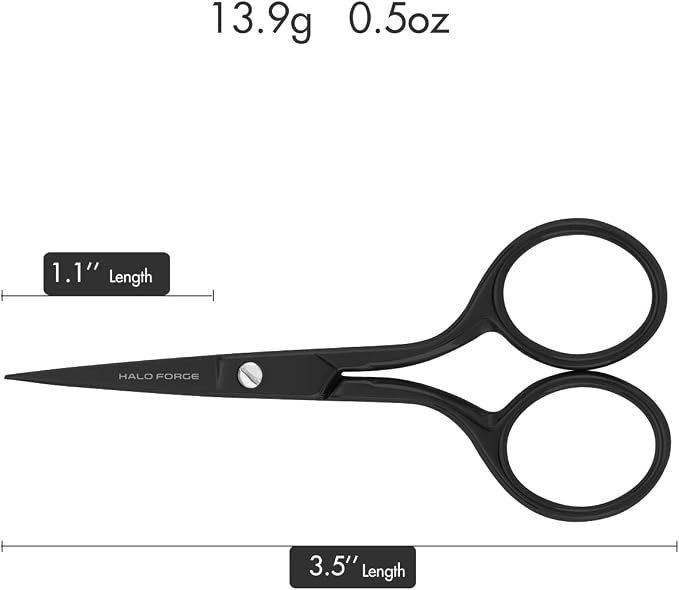 HALO FORGE Small Sharp Embroidery Scissors Stainless Steel 3.5" Black | Little Straight Steel Pointed Tip Precision Cutting Details Thread Yarn for Quilting Knitting Cross Stitch