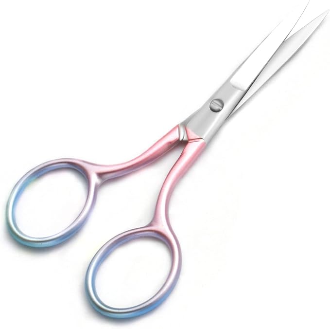 Multicolor Professional Grooming Scissors for Personal Care Facial Hair Removal and Ear Nose Eyebrow Trimming Stainless Steel Fine Straight Tip Scissors 3.9 Inch (Green+Pink)