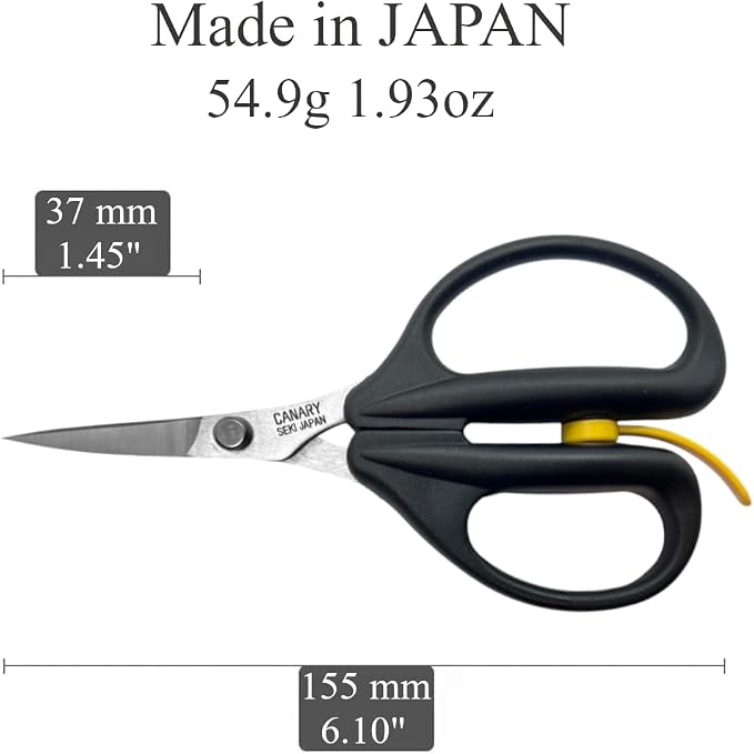 CANARY Spring Loaded Craft Scissors 6.3" [Thin Curved Sharp Tips], Made in JAPAN, Razor Sharp Japanese Stainless Steel Blade, Black