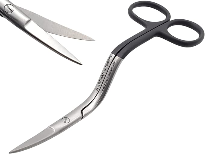ARTMAN INSTRUMENTS Bent Handle Curved Embroidery Scissors - 6 Inch Curved Applique Scissors for Machine Embroidery, Fabric Stitches, and Crafting - Premium Stainless Steel with Precision Blades