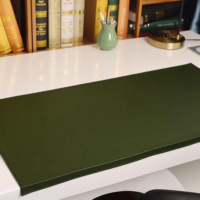 Edge-Locked Leather Desk Pad, Desk Blotter with Full Grip Fixation Lip, Waterproof Large Office Table Mat, Non-Slip Laptop Mouse Pads for Work Typing Writing (Dark Green,31.5"x15.7")