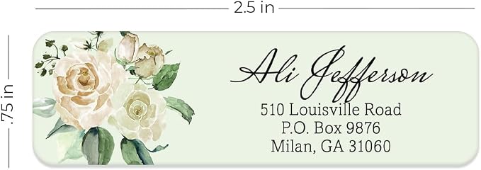 Green Watercolor Floral Rolled Address Labels / 250 Personalized Return Address Labels/Designer Address Stickers in Elegant Plastic Dispenser