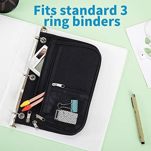 Sooez Pencil Pouch for Binder, Expandable Zipper Pencil Pouch, Fabric Pencil Pouches Binder Pockets, Large Capacity Binder Pouch, Pencil Case, 3 Ring, Black, 2 Pack-Grey & Pink