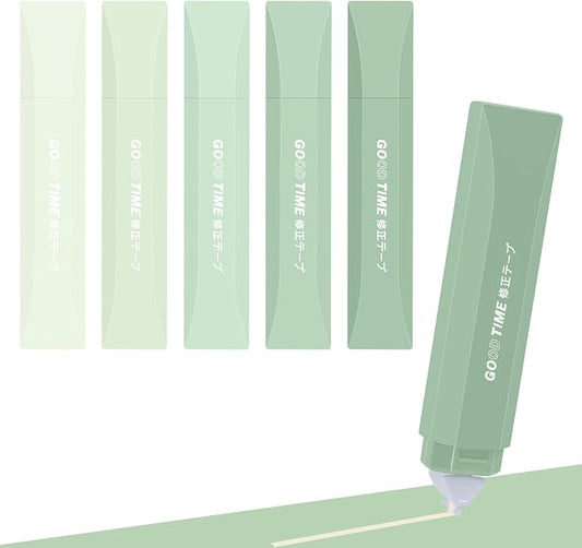 Temiary 5Pcs Beige Correction Tape, Cream Core Pull Out White Tape, Green | 0.19 In × 19.6 Ft, Smooth Aesthetic Applicator for Wrong Writing School Office Supplies