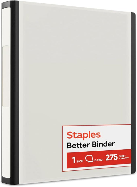 Staples Heavy-Duty 1-Inch D-Ring Binder, White – Large View 3-Ring Binder, Holds Up to 275 Sheets for School & Office