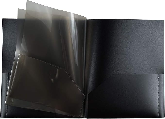 JAM PAPER Heavy Duty Plastic Multi Pocket Folders - 6 Pocket Organizer - Black - 2/Pack