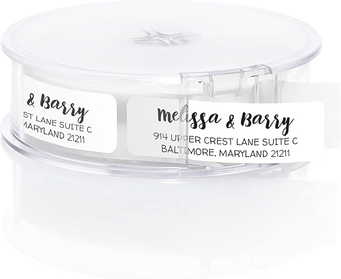 White Modern Rolled Address Labels/Roll of 500 Personalized Address Labels/Designer Return Address Stickers in Elegant Plastic Dispenser