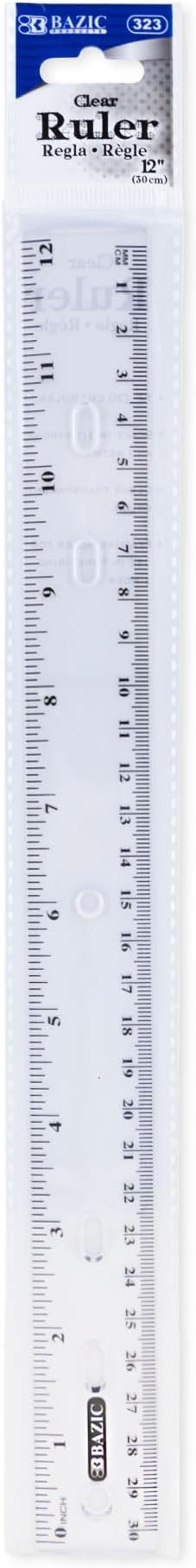 BAZIC Products 12 in Clear Plastic Ruler, Inch & Metric (30 cm), 288-Case | clear inch and centimeter marks for measuring and drawing straight lines