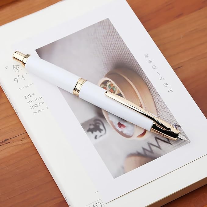 erofa Majohn A1 Press Fountain Pen Fine Nib with Box, Retractable White Metal Ink Pen with Converter Writing Set (Golden Clip Version)