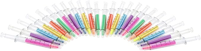 Syringe Highlighter Pens with 6 Colors (24pc) - Bulk Medical Theme Gifts for Nurses & Office Supplies