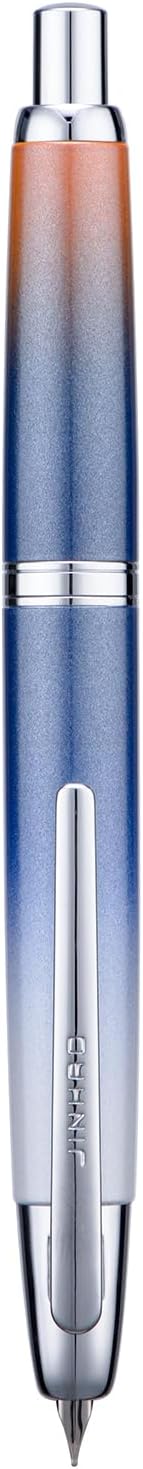 Jinhao 10 Press Fountain Pen with Box, Gradient Dark Blue Retractable Medium Nib with Ink Converter Set (Silver Clip)