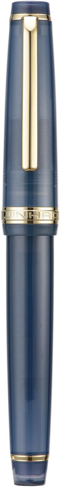 Jinhao 82 Acrylic Fountain Pen, Iridium Medium Nib with Ink Converter, Transparent Dark Blue Classic Design Smooth Writing Pen (Gold Trim)