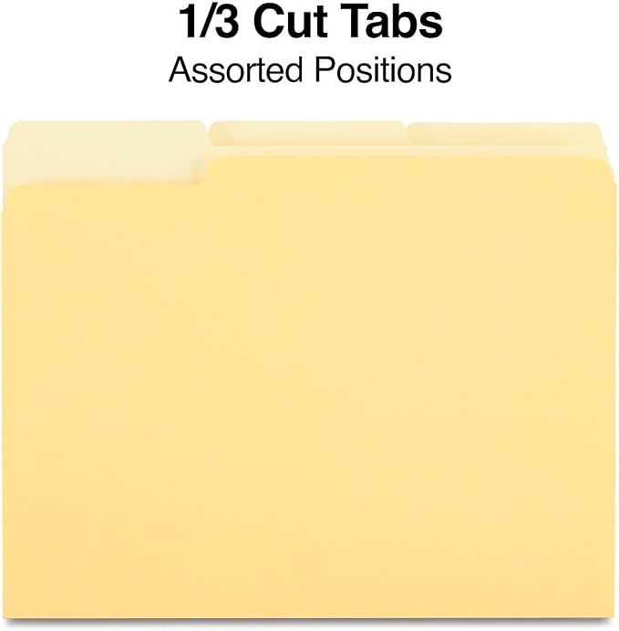 Staples File Folders, Letter Size, 1/3‑Cut Tabs, Yellow, Durable Paper Stock, 200/Carton