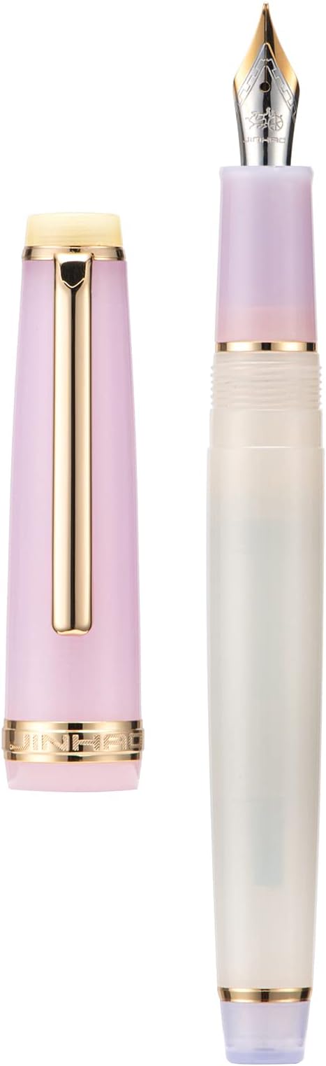 Jinhao 82 Acrylic Fountain Pen, Iridium Extra Fine Nib with Ink Converter, Macaron Peach Pink Contrast Color Classic Design Smooth Writing Pen (Gold Trim)