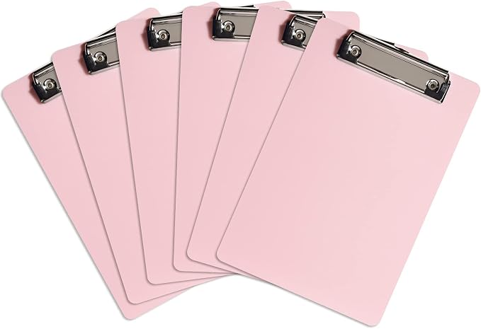 Hongri Plastic Small Clipboard, Pink A5 Memo Size Clip Board (Pack of 6) | Mini Size 6 x 9 in for Students, Teacher, Women, Office & School Supplies