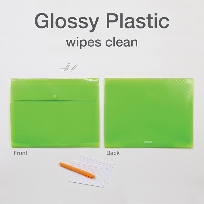 Oxford Plastic Expanding Files, 8 Pack of 5 Pocket File Organizers with 4 Tabs and Snap Closure, Letter Size Paper, 2 Black, 3 Blue, 3 Green (52005)