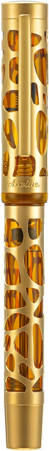 Asvine V169 Vacuum Filling Fountain Pen Extra Fine Nib, Water Drop Skeleton Gold Trim Transparent Coffee Acrylic Pen Case Set