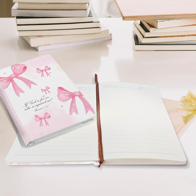 Bow Bible Verse Hard Shell Journal Notebook 200 Sheets 02 (5.8 x 8.3) | Bible Gifts for Women, College Ruled Notebook, Inspirational Notebooks, Journals for Writing Planner Note Taking