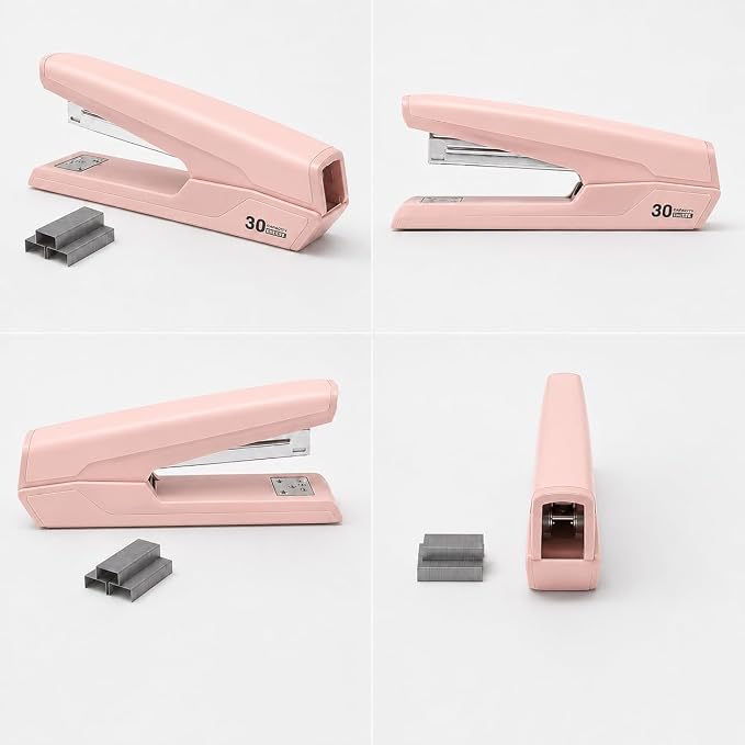 Metal Stapler with 830 Staples, Office Stapler, Staplers for Desk, 30 Sheet Capacity, Non-Slip, Pink
