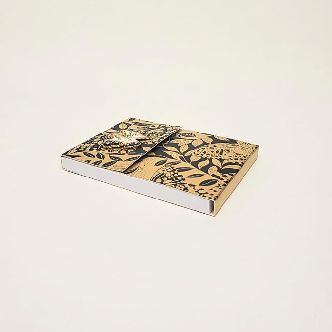 Punch Studio Flip-Top Notepad For Daily Notes or Notes on-the-go, with Magnetic Closure, Brooch Embellishment, Gold-Foil Accents & 75 Illustrated Sheets, 5" x 3.75" - Black Butterflies (50441)