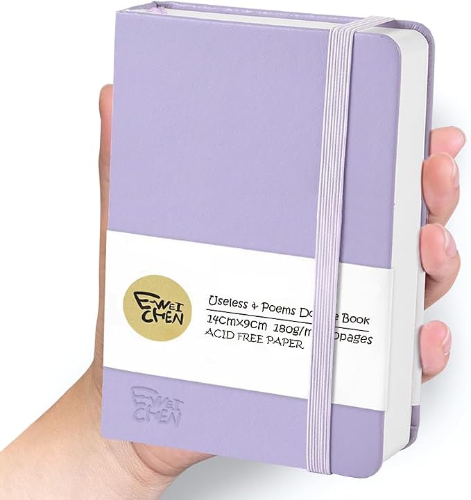 Mix Media Pad,3.5"x5.5" Small Hardcover Leather Art Sketchbook,60 Sheets(112lb/180gsm) Heavyweight Acid Free Artistic Painting Drawing Sketching Paper, Handy Pocket Journal Sketchbook.Taro Purple