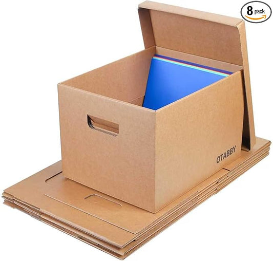 File Storage Boxes with Lids, Photo Storage, Letter/Legal Size, 8-pack | Heavy-Duty Kraft Board with 3-Ply Reinforced Walls, Handles and Lids for Long-Term File and Photo Storage,12x16x10 Inches