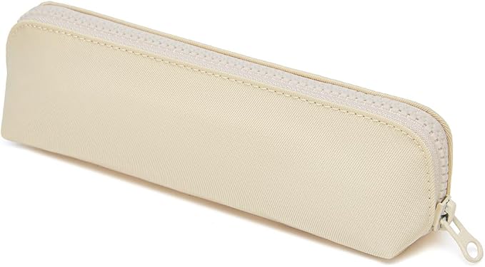 Pencil Case Small Pencil Pouch Slim (Cream, Oxford)