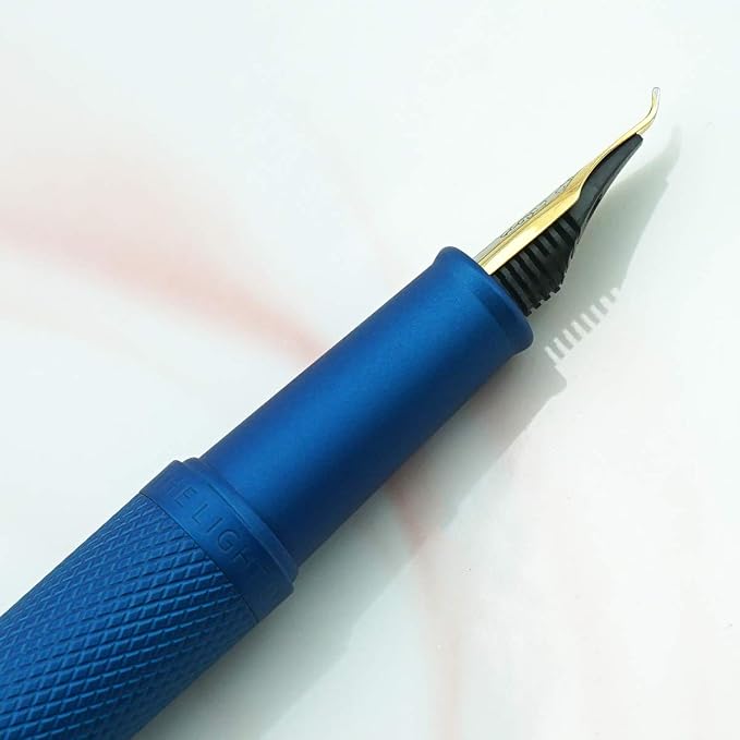 Asvine Blue Forest Fountain Pen Fude Pen Bent Nib, Classic Design with Converter and Metal Pen Case, The Light of Hope Serise