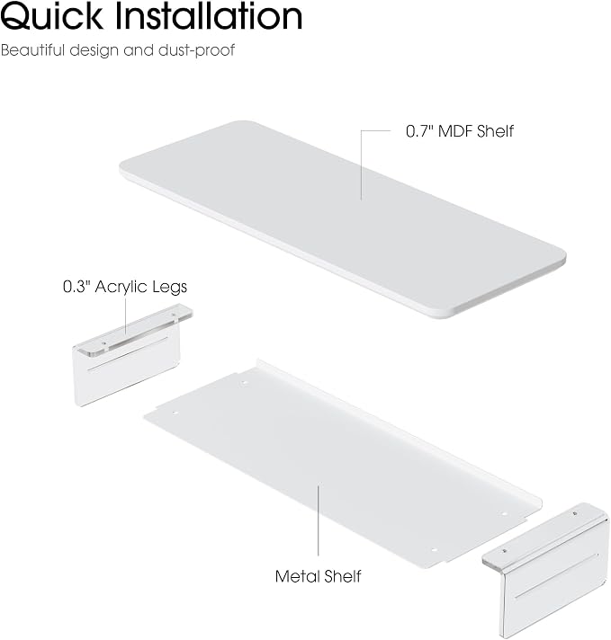 Fenge 23.6" Monitor Stand with Clear Acrylic Legs, White | Clear Acrylic, Storage Compartment, 2-tier Home Office Monitor Riser, Wide Large Desktop Shelf Fit Monitor/Laptop/Printer