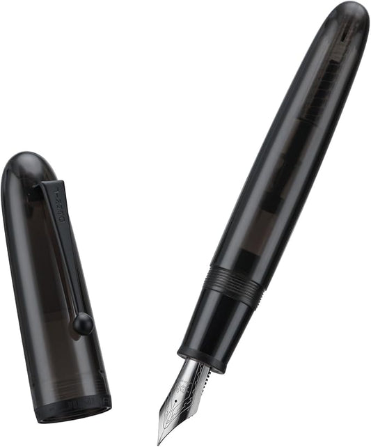 Jinhao 9019 Fountain Pen Dadao Series Transparent Matte Black Acrylic Silver Trim #8 Fine Nib with Large Converter