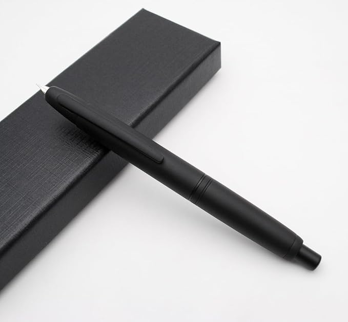JINHAO 10 Press Fountain Pen, Retractable Metal Pen with Ink Converter (F Nib 0.5mm, Matte Black)