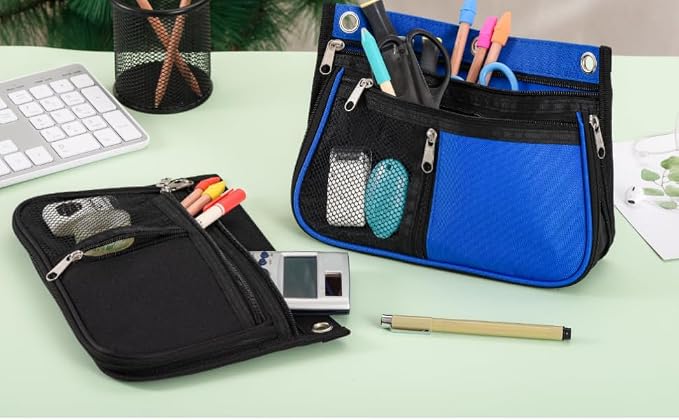 Sooez Pencil Pouch for Binder, Expandable Zipper Pencil Pouch, Fabric Pencil Pouches Binder Pockets, Large Capacity Binder Pouch, Pencil Case, 3 Ring, Black, 2 Pack-Grey & Pink