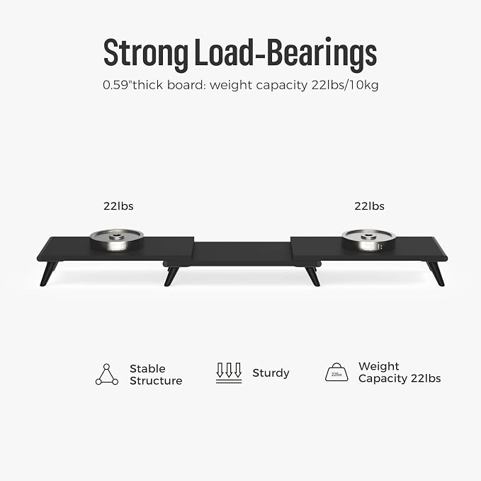 loukin Dual Monitor Stand Riser for Desk, 43.6"×8.2" Computer Stand, Black | Supports 22 lb, No Installation Required, Water-Resistant Surface, Fits Laptops and Printers, Ergonomic Design