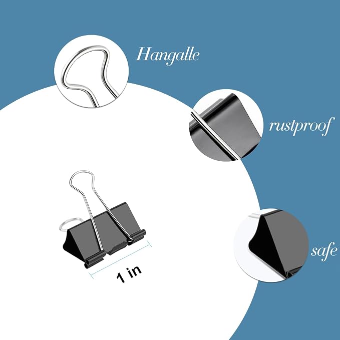 Ufmarine Small Binder Clips 1 Inch Length, (144 Pcs) Small Paper Clips for Office Supplies