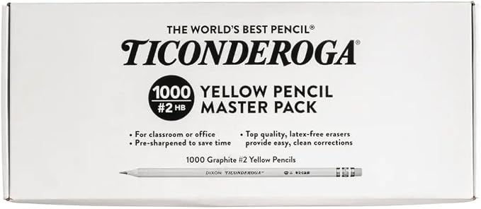 Ticonderoga Wood-Cased Pencils, Pre-Sharpened, 1000/Box, 2 Boxes | 2 HB Soft, Yellow, 2000 Pencils Total, X13100