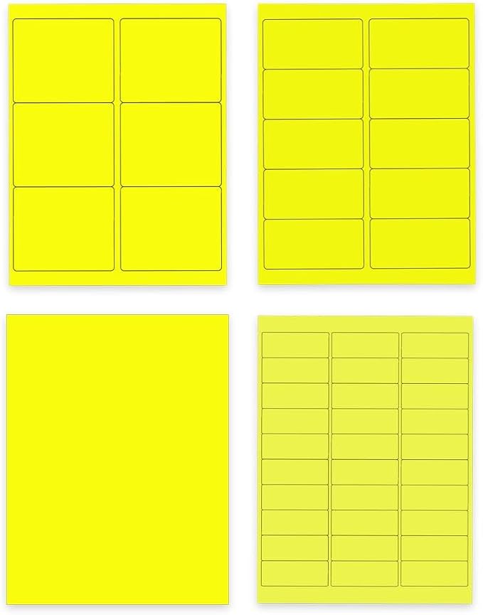 JAM PAPER Shipping & Mailing Address Labels - Multi Size Assortment - Neon Yellow - 370/Pack