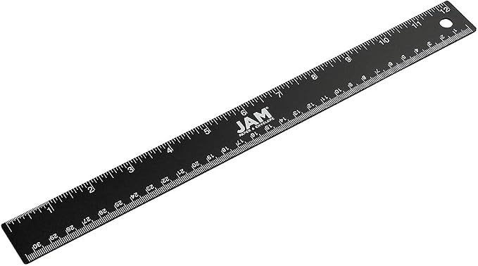 JAM PAPER Strong Stainless Steel Ruler - 12 Inch - Metal Ruler with Non-Skid Cork Backing - Black Metallic - Sold Individually