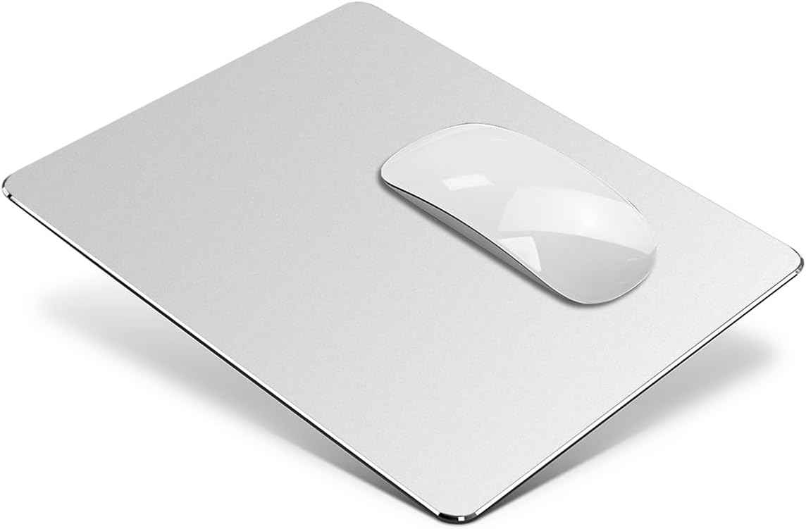 Vaydeer Hard Metal Aluminum Mouse Pad Clear Modern Smooth Magic Ultra Thin Double Side Design Mouse Mat Waterproof Fast and Accurate Control Compatible for Gaming and Office, Silver, 9.45X7.87 Inch