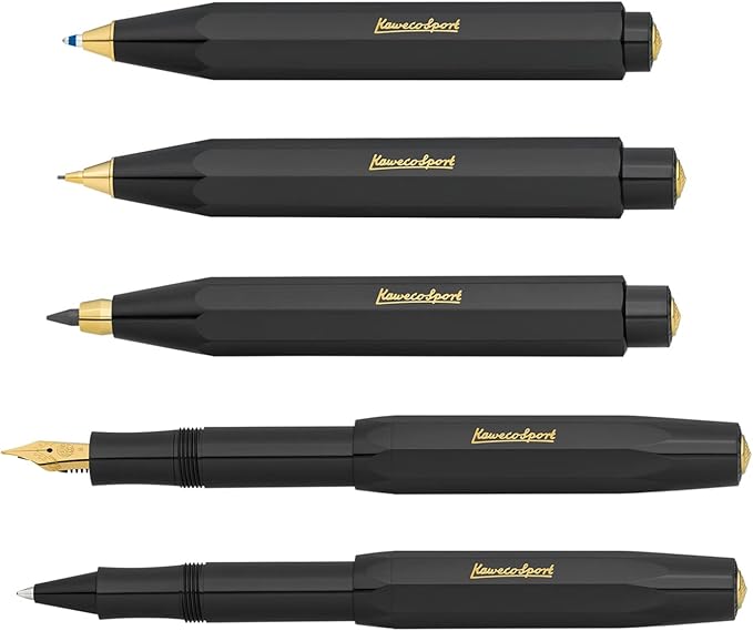 Kaweco CLASSIC SPORT Fountain Pen Black with 23 Carat Gold-Plated Steel Nib and Iridium Tip for Ink Cartridges I Sport Fountain Pen 13 cm I Nib: EF (Extra Fine)