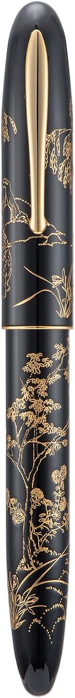HONG DIAN Hongdian N23 Black Rabbit Fountain Pen, Long Blade Medium Nib Gold Trim, New Year Lucky Rabbit Carving Design, Smooth Writing Pen with Converter and Metal Pen Box Set