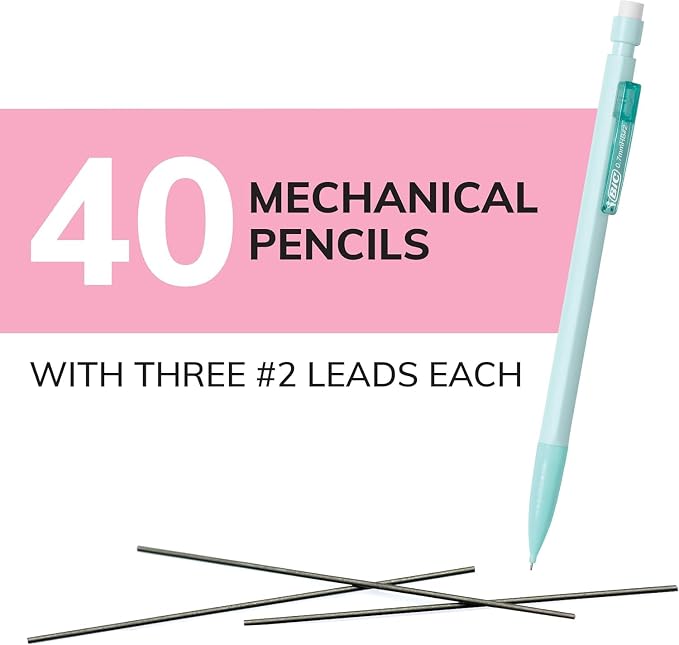 BIC Xtra-Smooth Pastel Mechanical Pencils with Erasers, Medium Point (0.7mm), Bulk Mechanical Pencils for School or Office Supplies, 40 Count (Pack of 2)